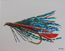 Damselfly Nymph Tied by Mo Bradley 8x10 acrylic on canvas